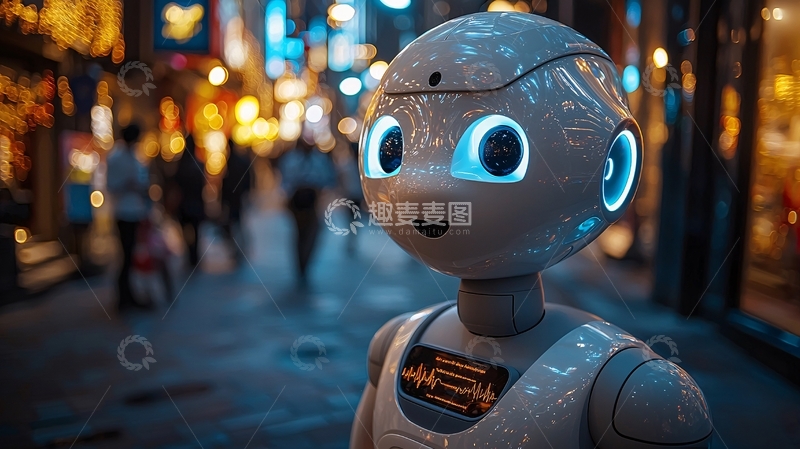 高清大图下载【趣麦麦图】可爱机器人夜景