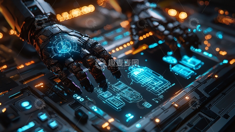 高清大图下载【趣麦麦图】机械臂操控未来科技界面
