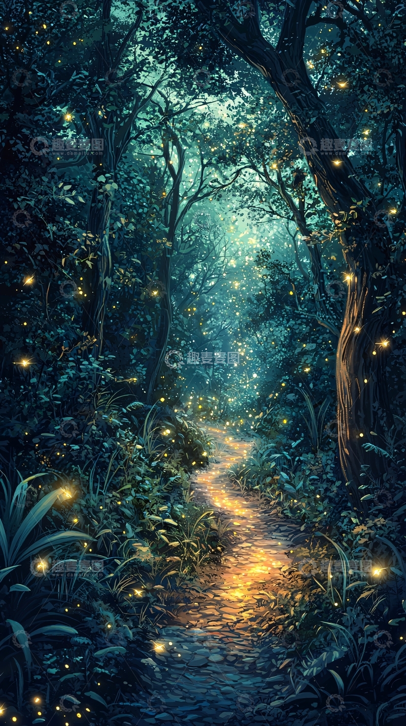 高清大图下载【趣麦麦图】萤火虫森林小路