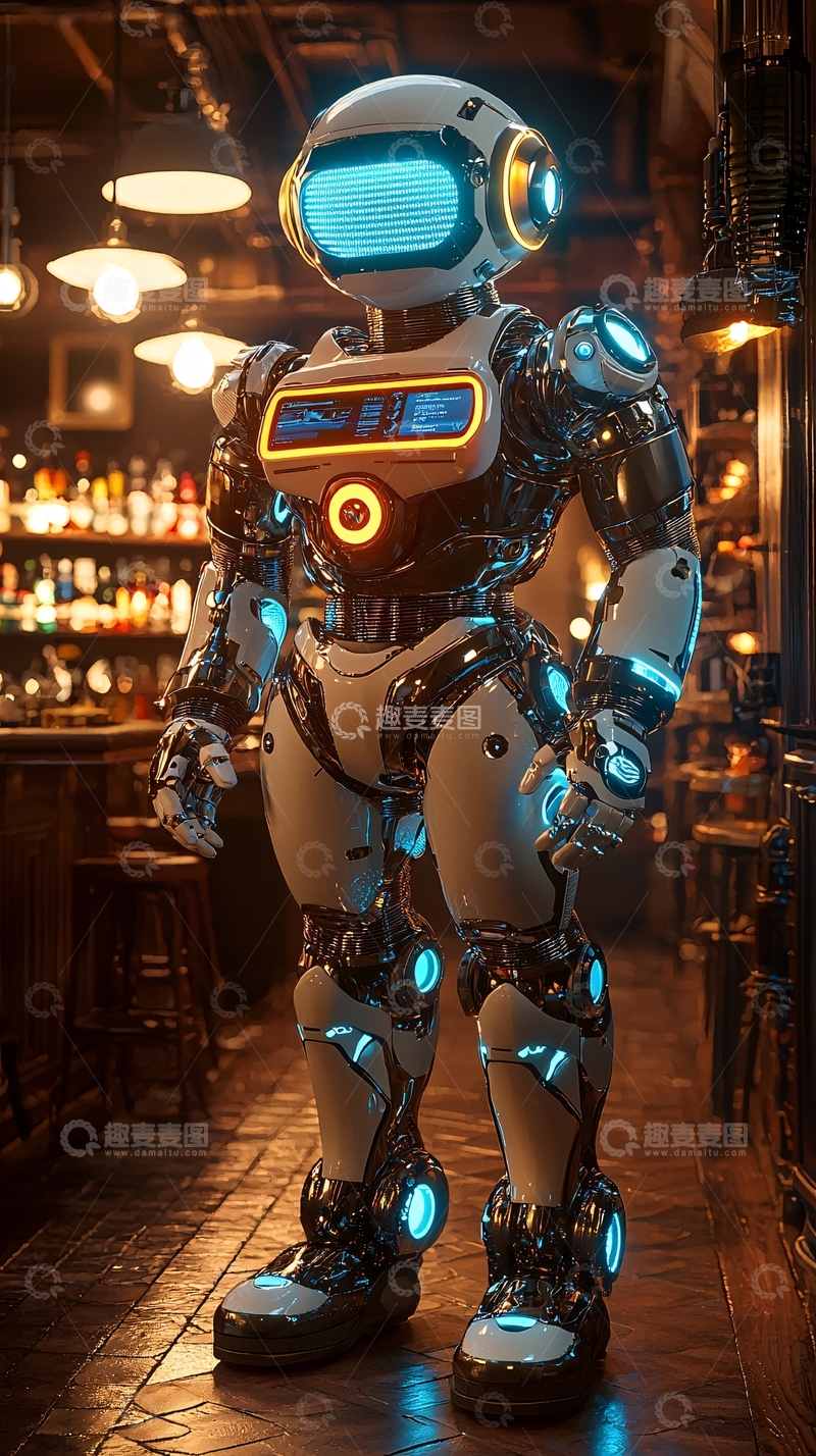 高清大图下载【趣麦麦图】复古酒吧机器人