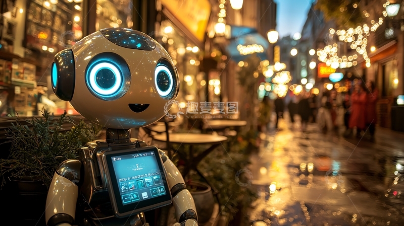 高清大图下载【趣麦麦图】可爱机器人街景夜景