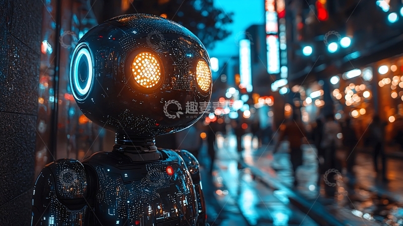 高清大图下载【趣麦麦图】都市夜景机器人