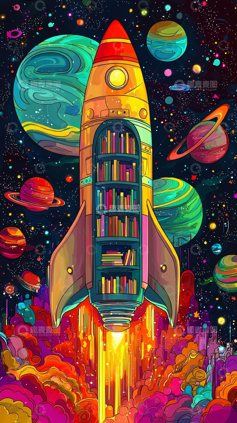 高清大图下载【趣麦麦图】宇宙飞船图书馆