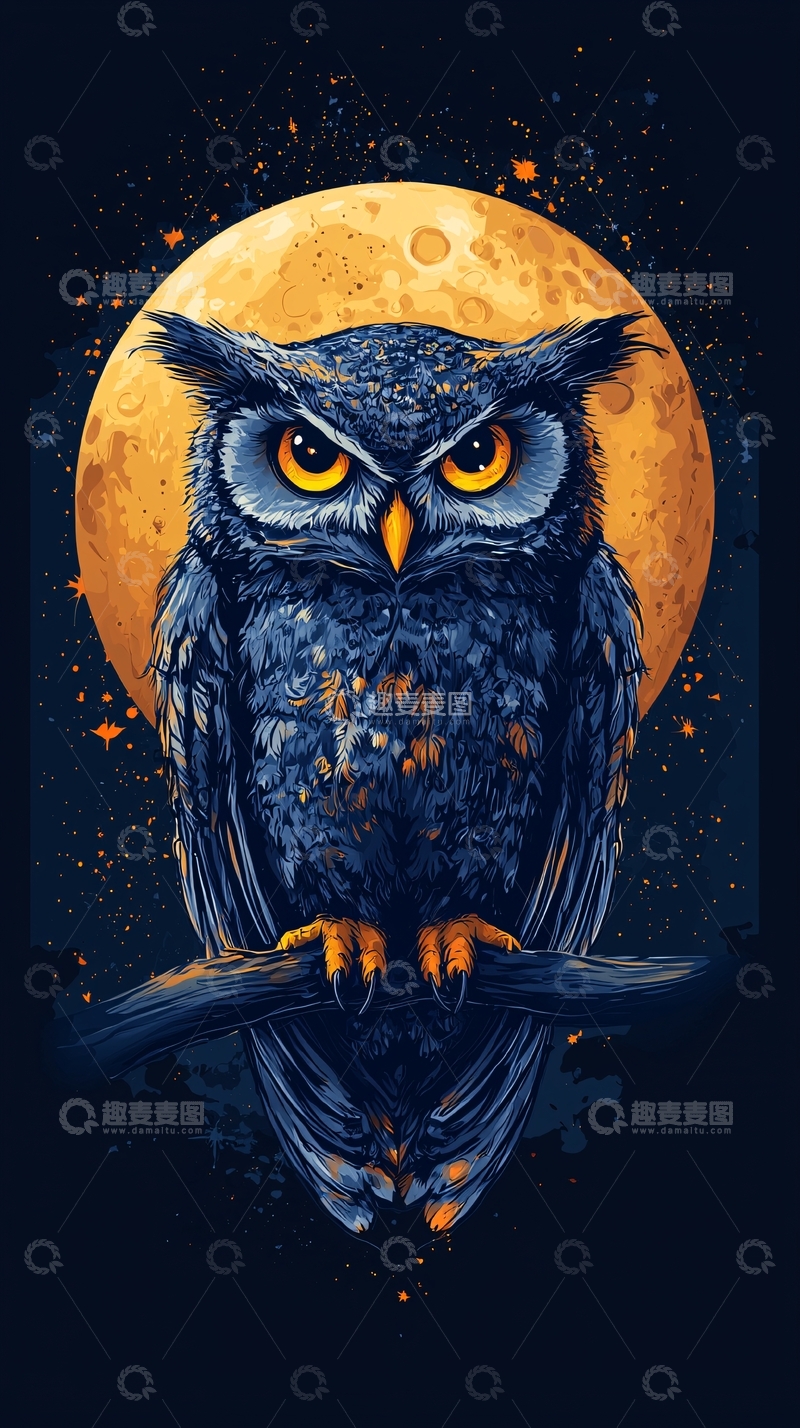 高清大图下载【趣麦麦图】夜幕下的猫头鹰