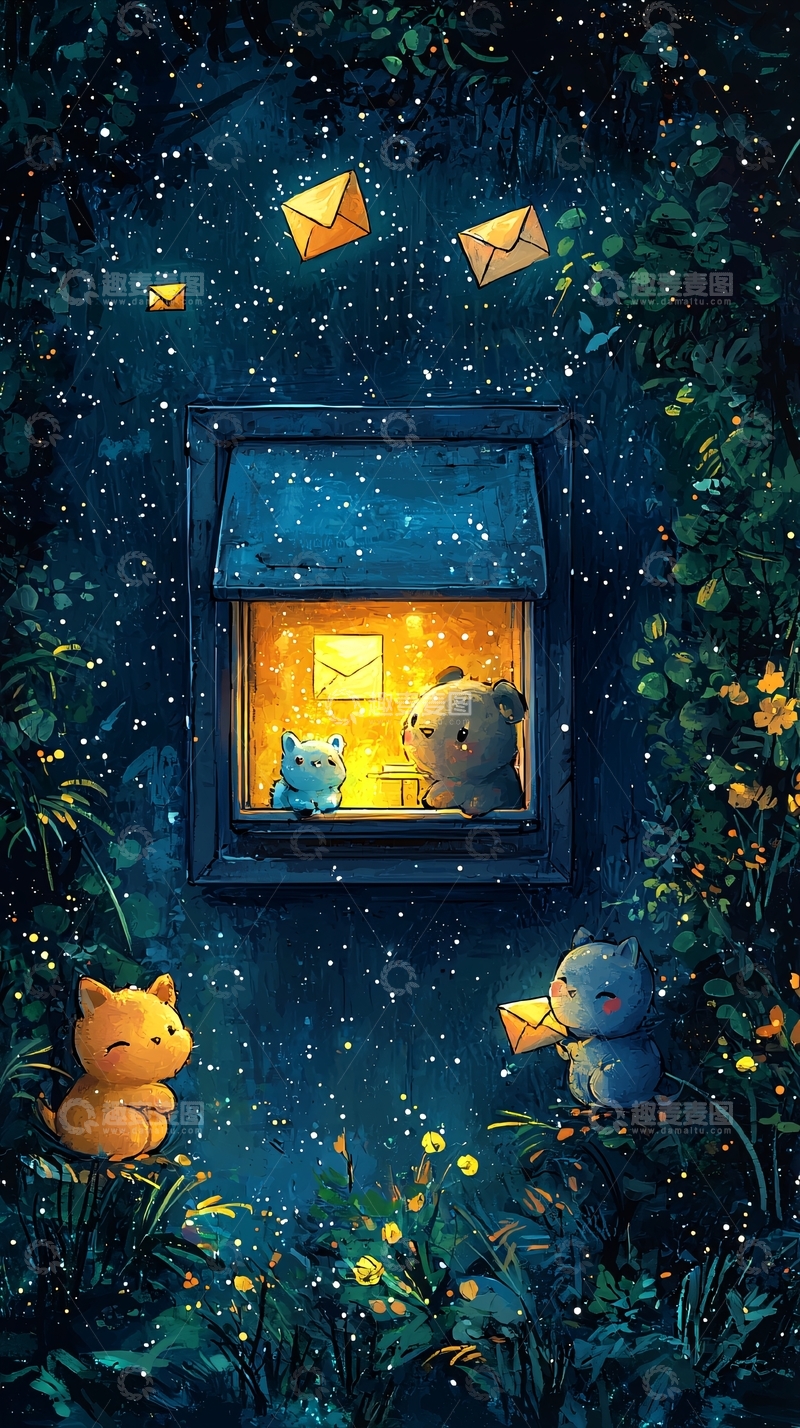 高清大图下载【趣麦麦图】夜空中飞舞的信件