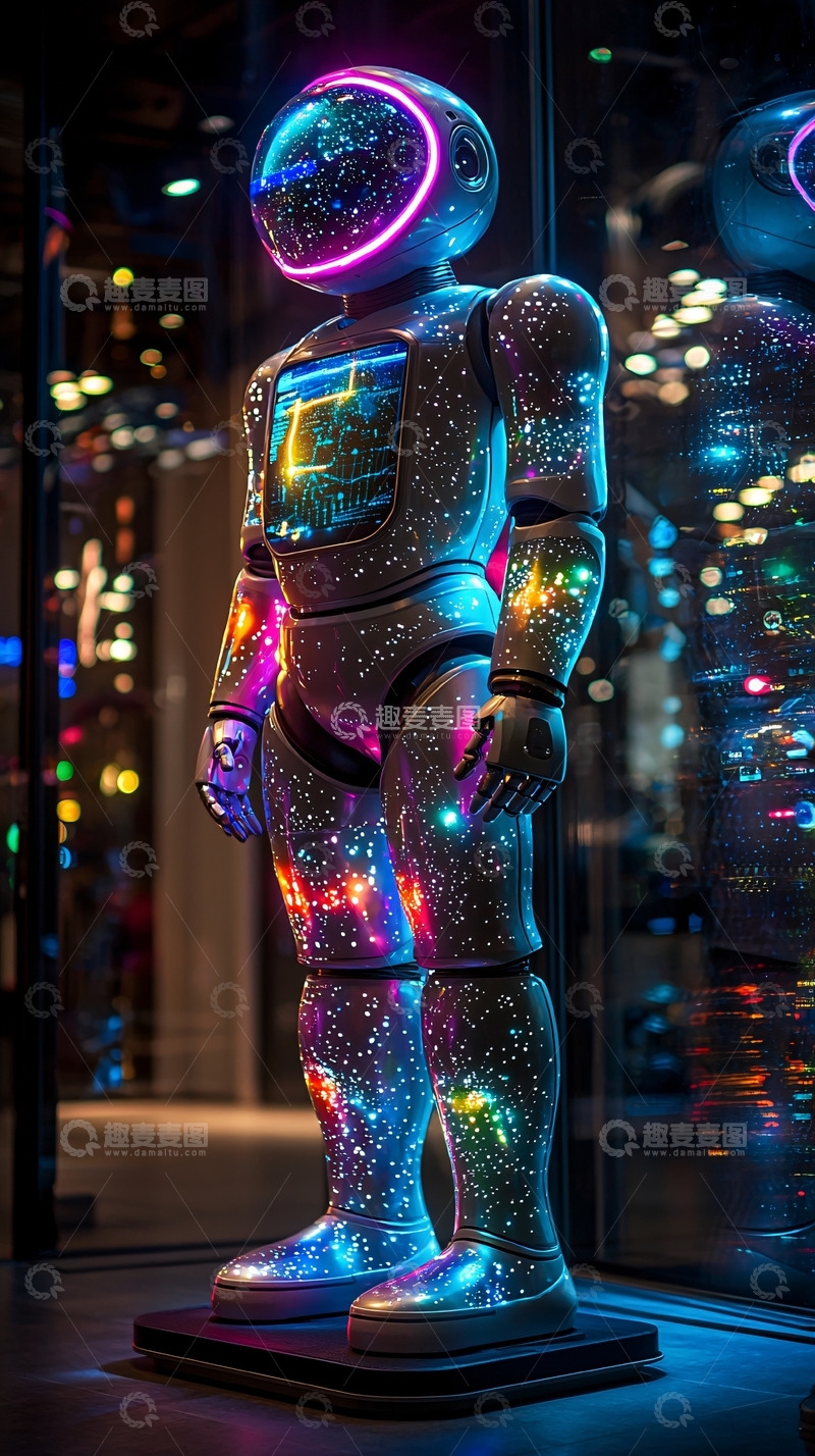 高清大图下载【趣麦麦图】炫彩发光机器人
