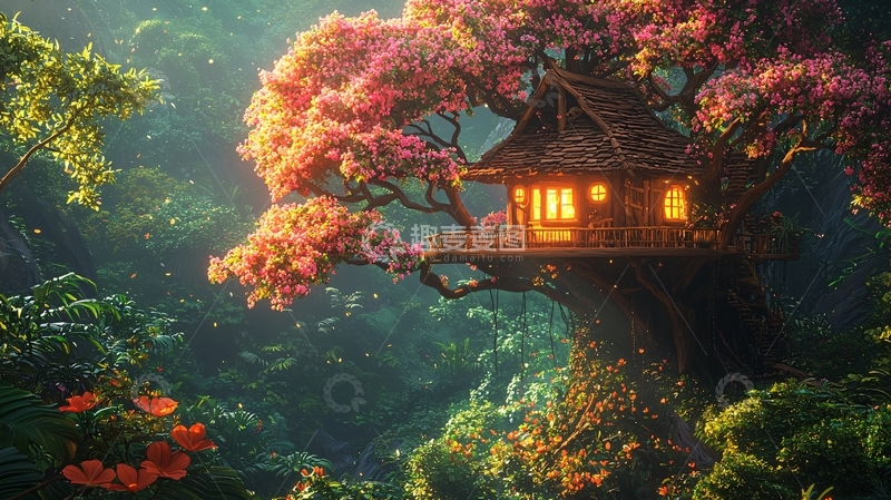 高清大图下载【趣麦麦图】梦幻森林树屋