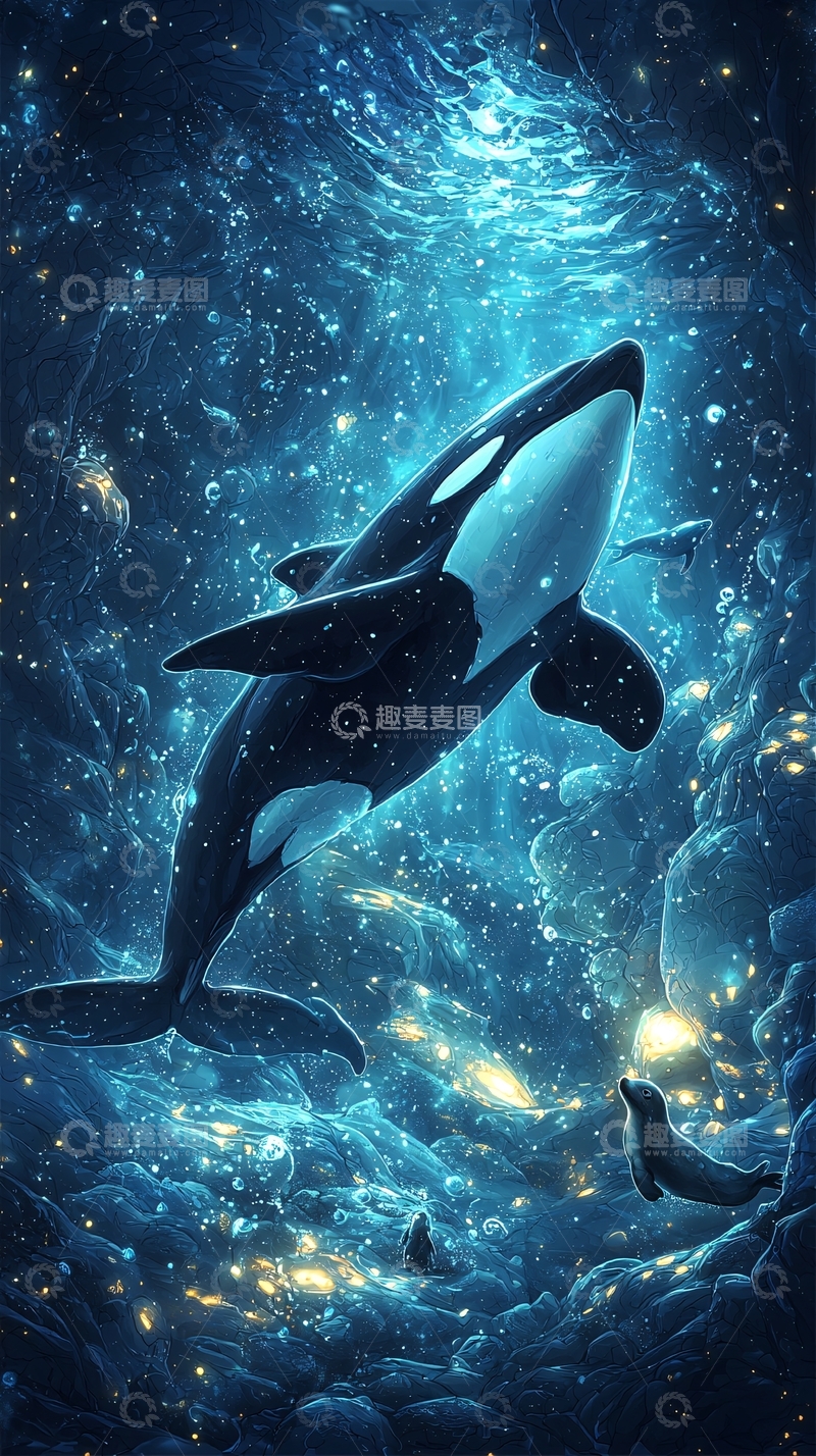 高清大图下载【趣麦麦图】深海虎鲸奇幻图