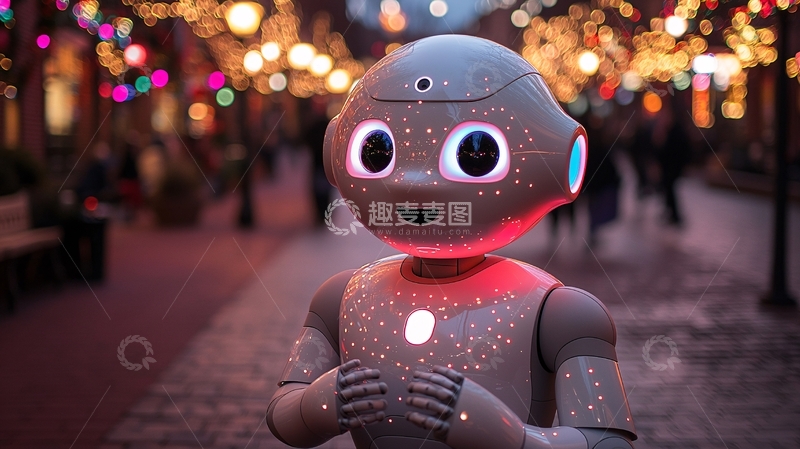 高清大图下载【趣麦麦图】可爱机器人夜景