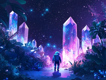 太空人与发光水晶丛林