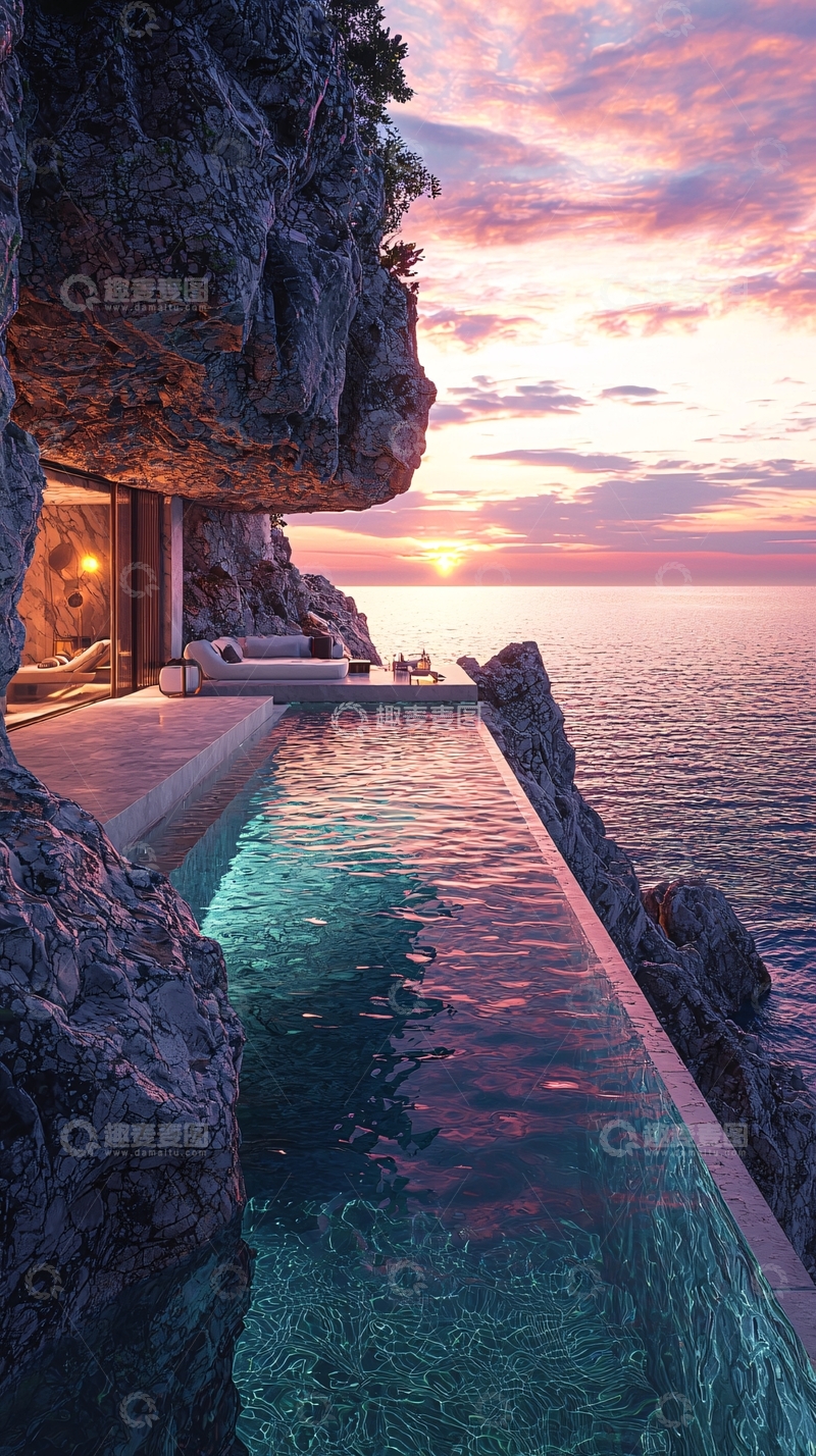 高清大图下载【趣麦麦图】悬崖峭壁上的海景泳池