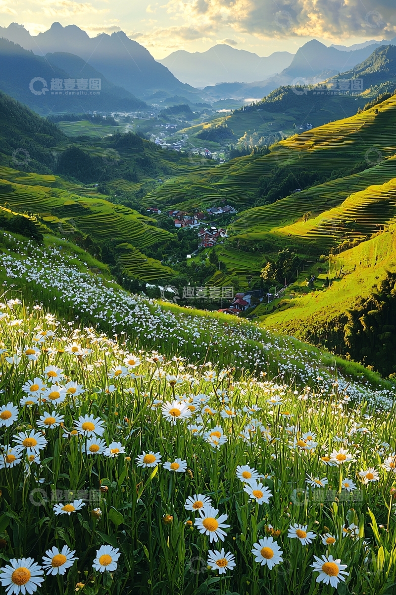 高清大图下载【趣麦麦图】山谷雏菊花田美景