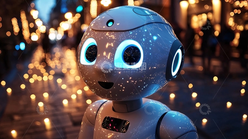 高清大图下载【趣麦麦图】可爱机器人夜景