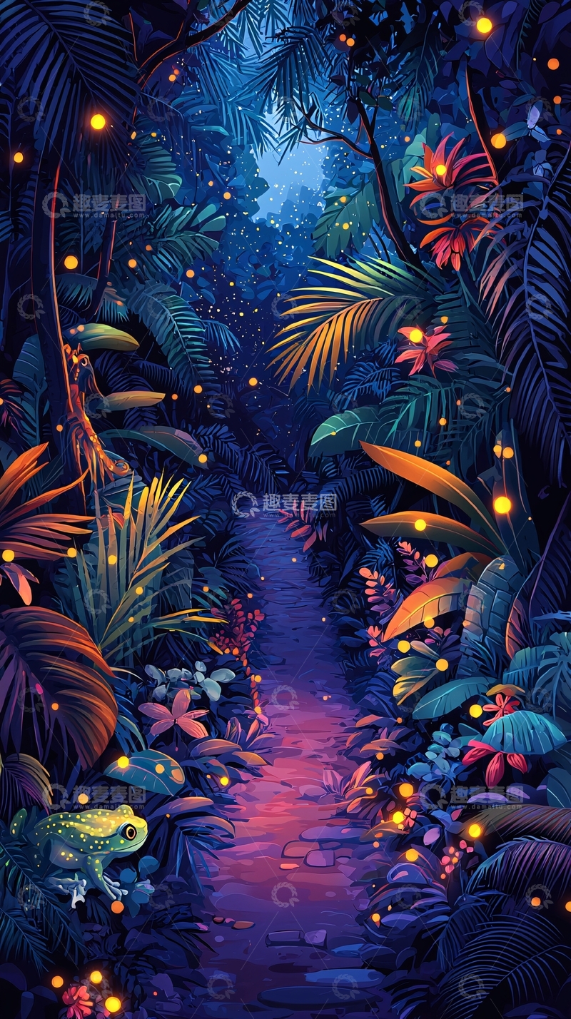高清大图下载【趣麦麦图】梦幻丛林小路夜景