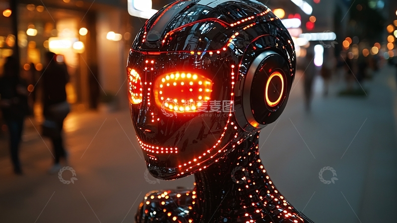 高清大图下载【趣麦麦图】城市夜景中发光的机器人