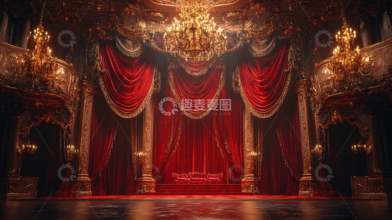 高清大图下载【趣麦麦图】奢华宫殿红幕舞台背景