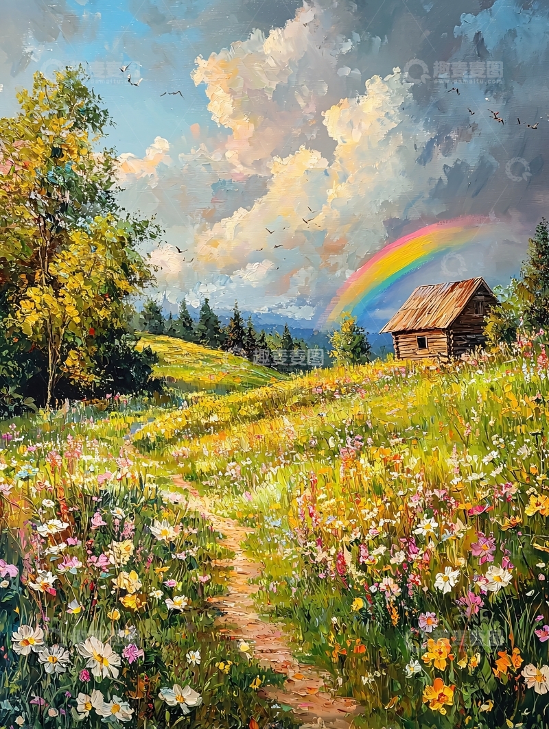 高清大图下载【趣麦麦图】彩虹田园小屋