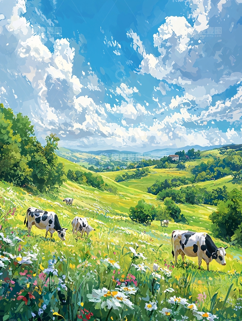高清大图下载【趣麦麦图】蓝天白云下的田园风光