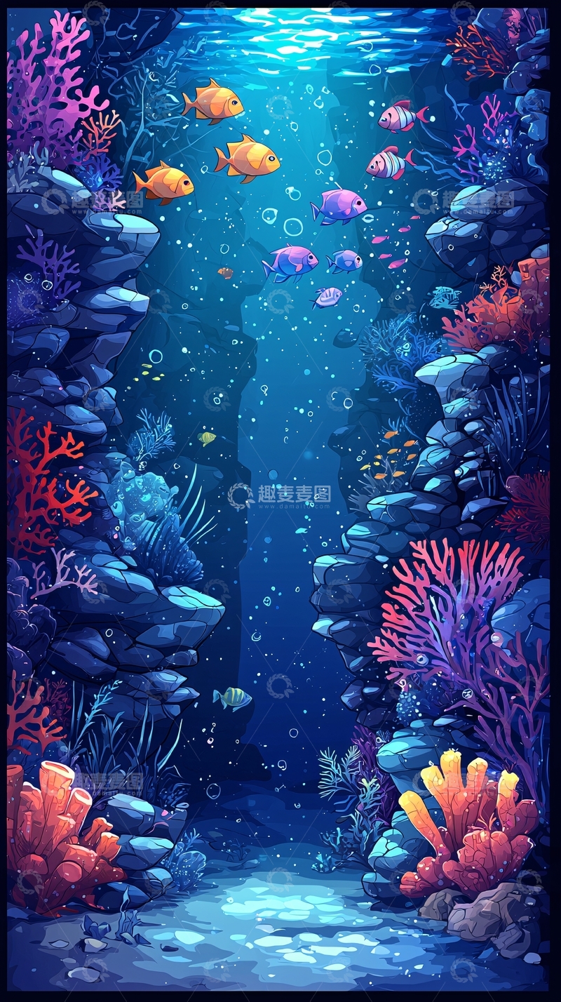 高清大图下载【趣麦麦图】深海珊瑚礁鱼群高清图