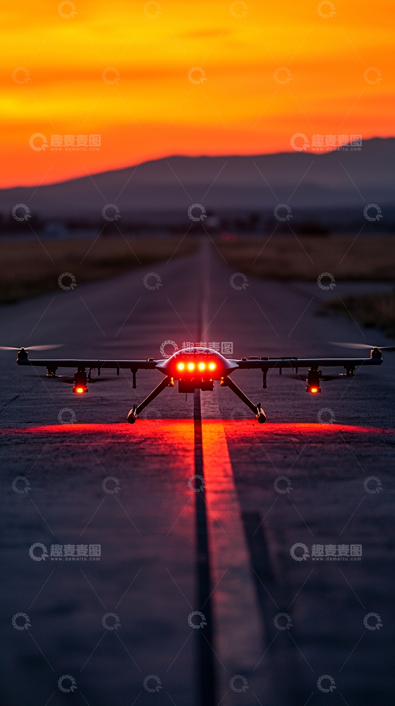 高清大图下载【趣麦麦图】无人机日落跑道