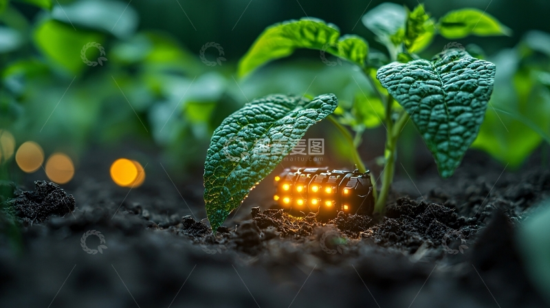 高清大图下载【趣麦麦图】绿色植物幼苗与科技感光球
