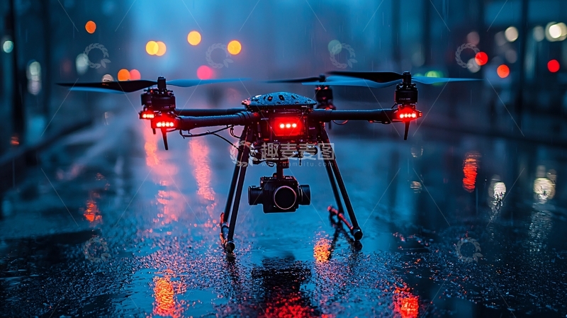 高清大图下载【趣麦麦图】夜晚雨中无人机