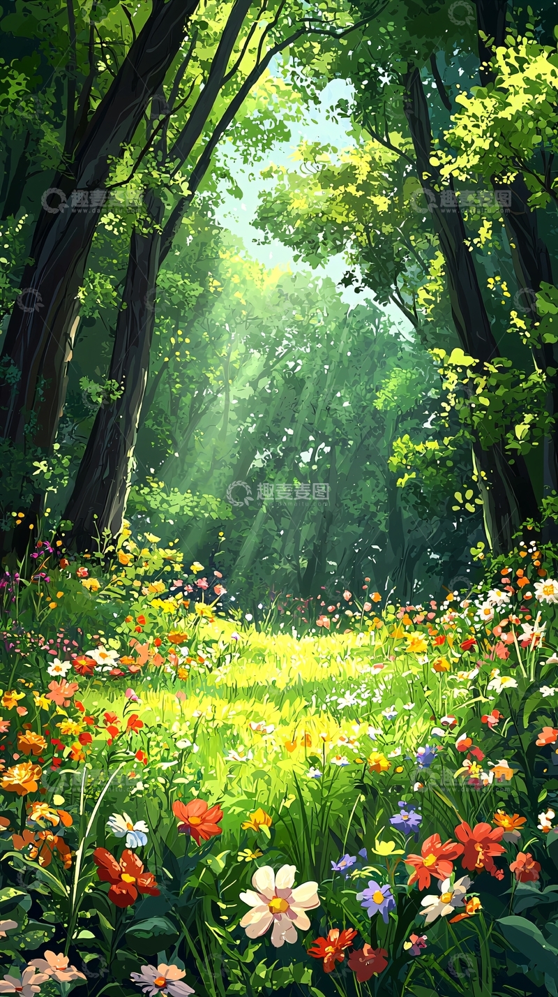 高清大图下载【趣麦麦图】绿色森林光线草地鲜花