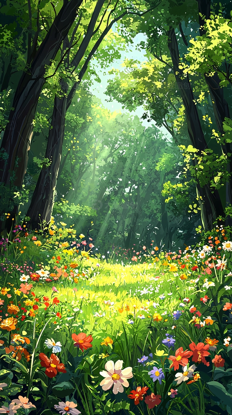 绿色森林光线草地鲜花