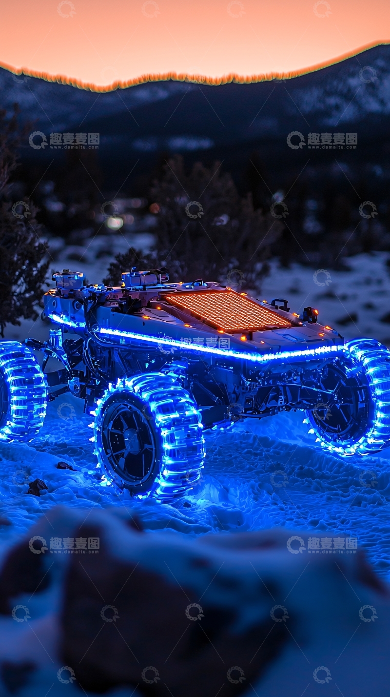 高清大图下载【趣麦麦图】炫酷蓝色灯光越野车