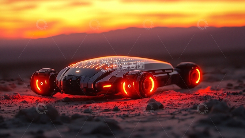 高清大图下载【趣麦麦图】未来感概念车落日背景