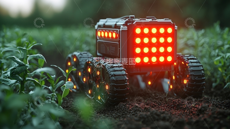 高清大图下载【趣麦麦图】红色灯光农业机器人
