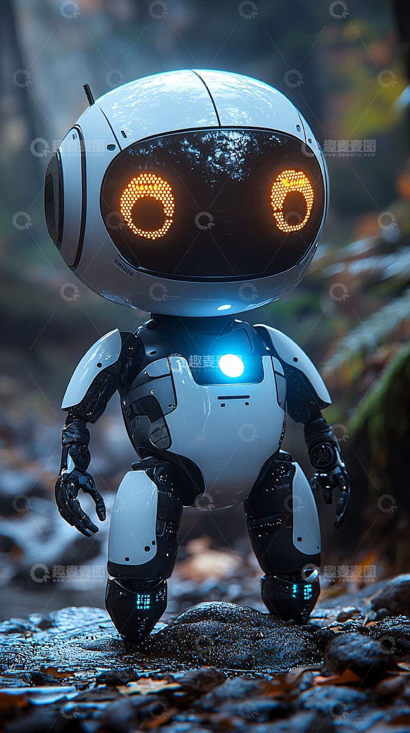 高清大图下载【趣麦麦图】森林里的小机器人
