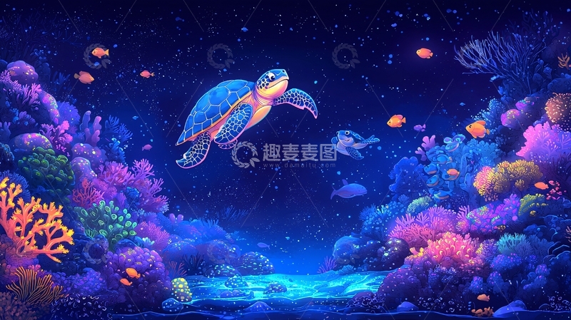 高清大图下载【趣麦麦图】夜间海洋生物