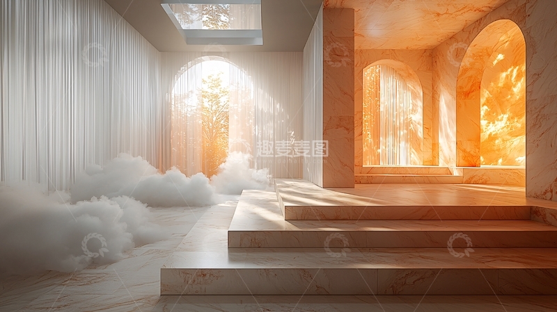 高清大图下载【趣麦麦图】光线透过窗帘洒进室内