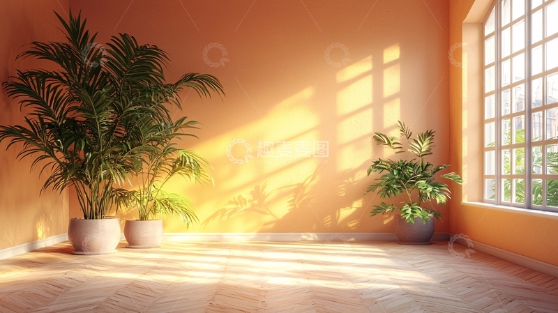 高清大图下载【趣麦麦图】阳光洒落的室内盆栽
