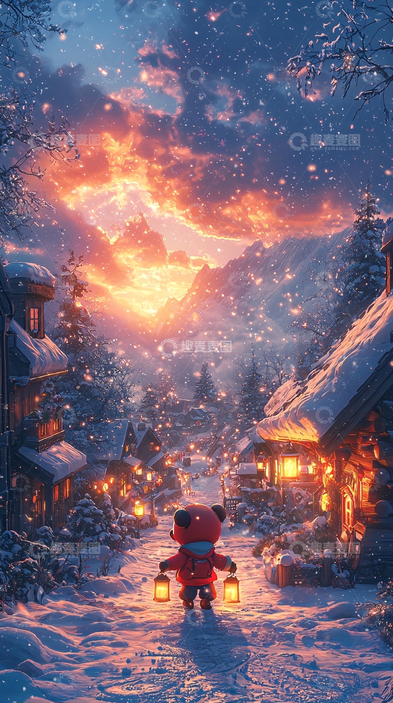 高清大图下载【趣麦麦图】雪夜小镇