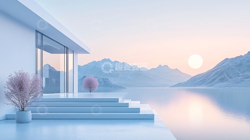 高清大图下载【趣麦麦图】极简现代湖景别墅