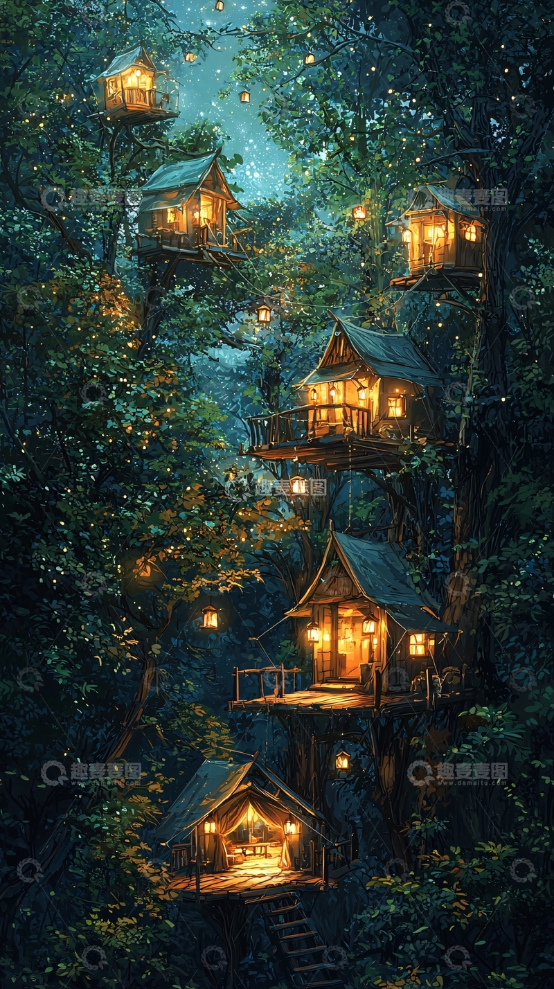 高清大图下载【趣麦麦图】森林里的树屋