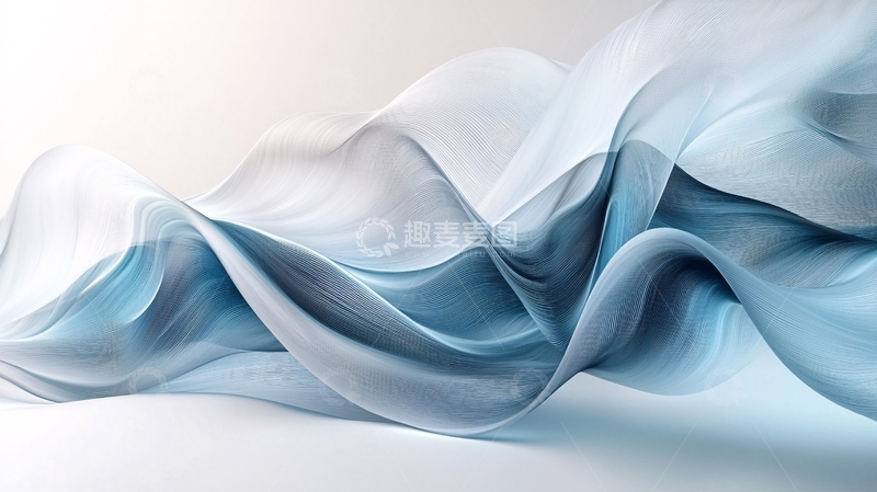 高清大图下载【趣麦麦图】轻柔飘逸的蓝色丝绸波浪