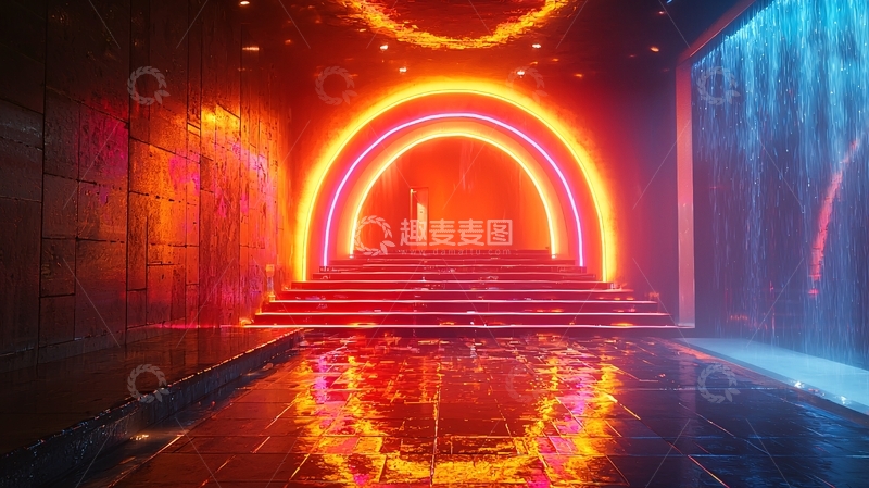 高清大图下载【趣麦麦图】霓虹灯拱门通道