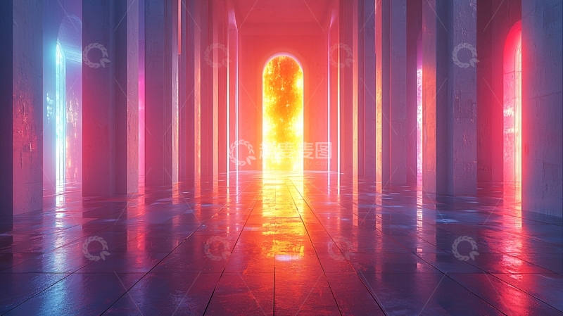 高清大图下载【趣麦麦图】霓虹灯柱走廊