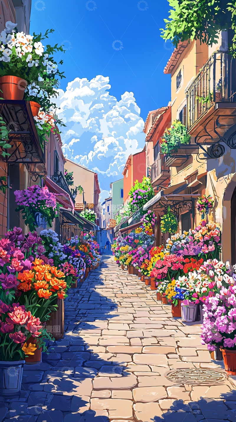 高清大图下载【趣麦麦图】阳光明媚的欧洲小镇街道