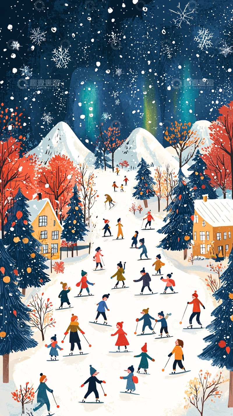 高清大图下载【趣麦麦图】冬日雪景村庄图
