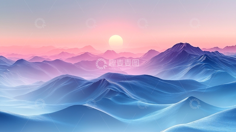 高清大图下载【趣麦麦图】梦幻般粉色蓝色山脉日出