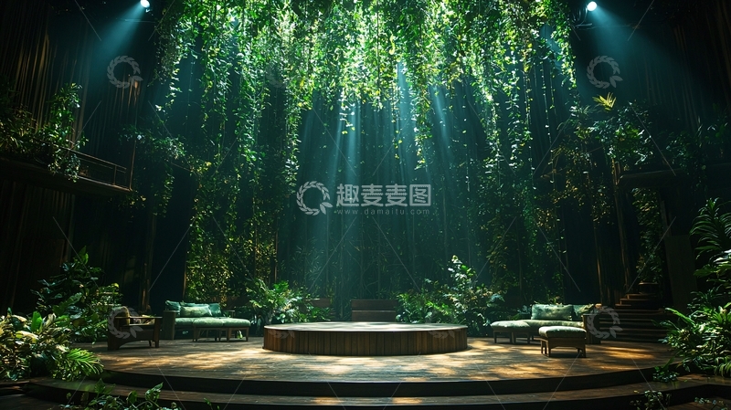 高清大图下载【趣麦麦图】梦幻般绿意舞台背景