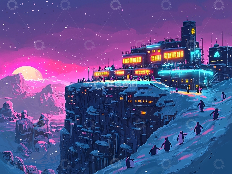 高清大图下载【趣麦麦图】雪山顶上的未来城市