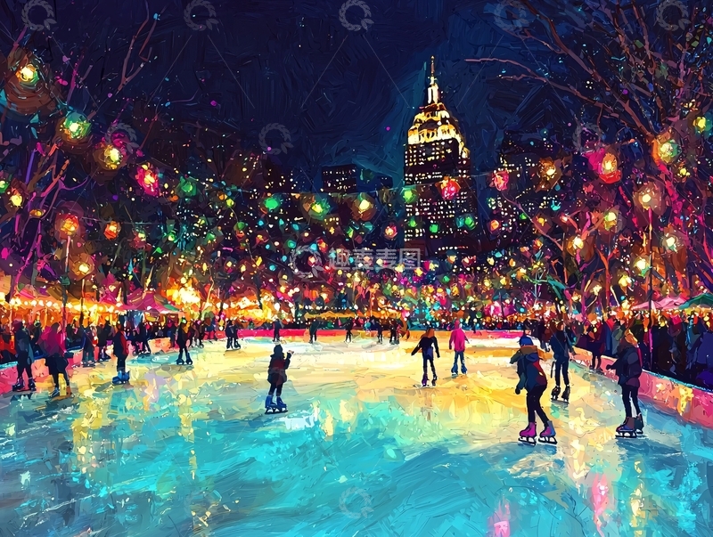 高清大图下载【趣麦麦图】夜晚灯光璀璨的溜冰场