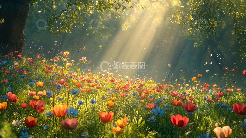 高清大图下载【趣麦麦图】阳光森林花海