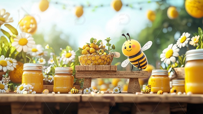 卡通蜜蜂采蜜场景
