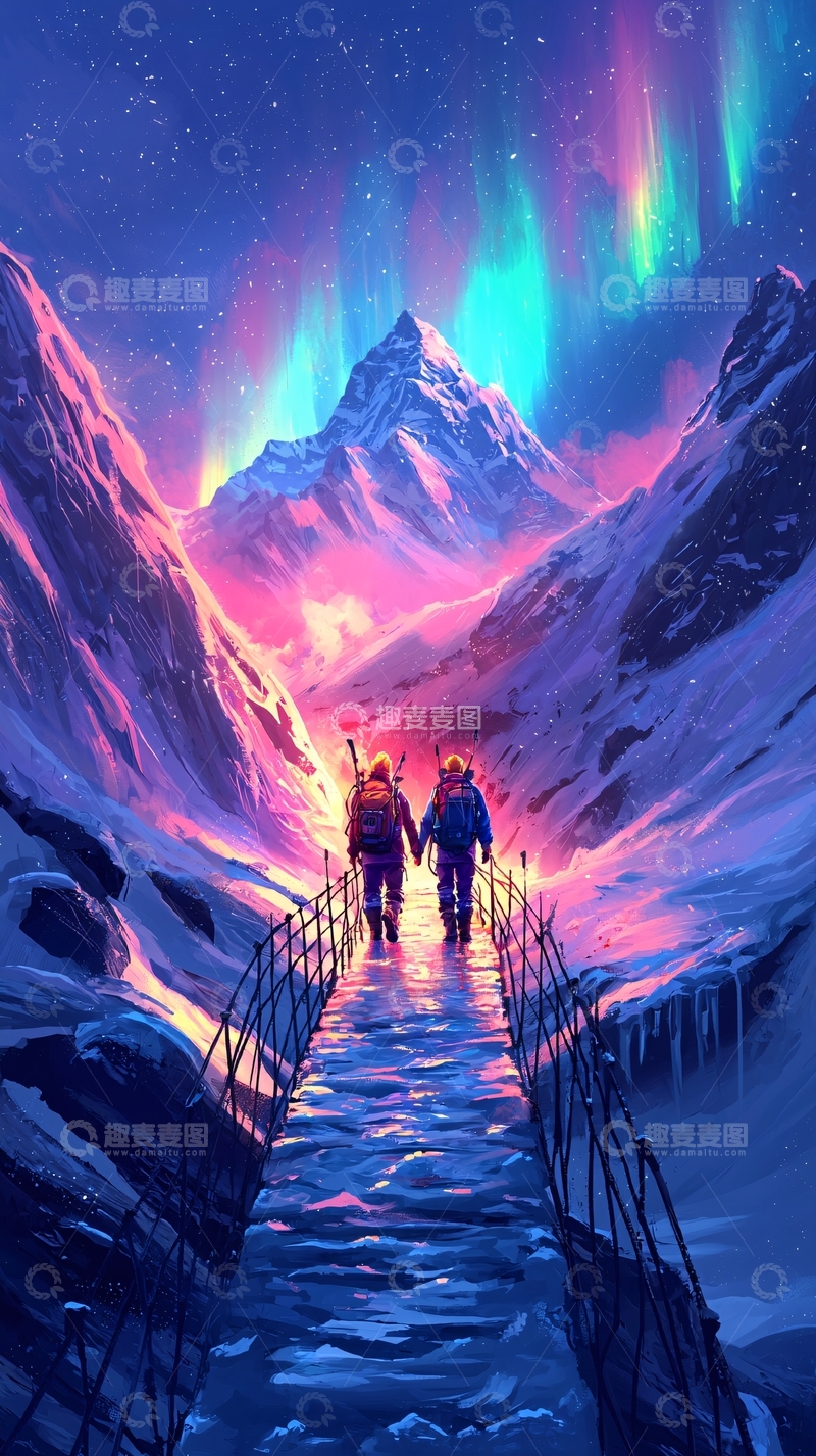 高清大图下载【趣麦麦图】雪山极光下